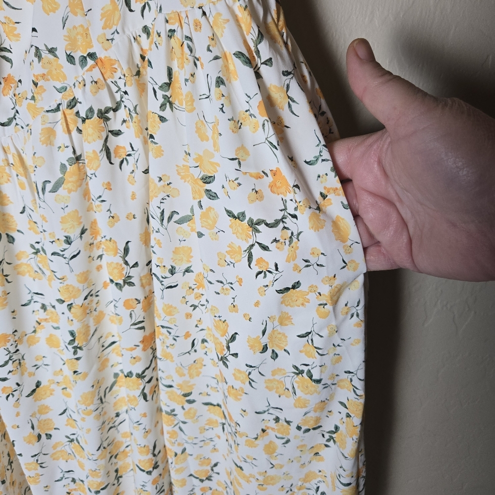Scarlet Darkness White Yellow Floral Milkmaid Midi Sundress Cottagecore Large - Picture 8 of 14